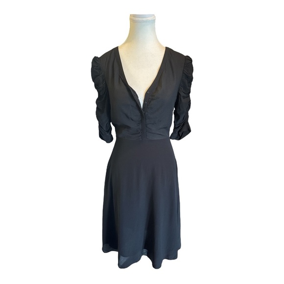 & Other Stories Black Silk Blend Ruched Sleeve Midi Dress 4 Party Cocktail LBD - Picture 1 of 10